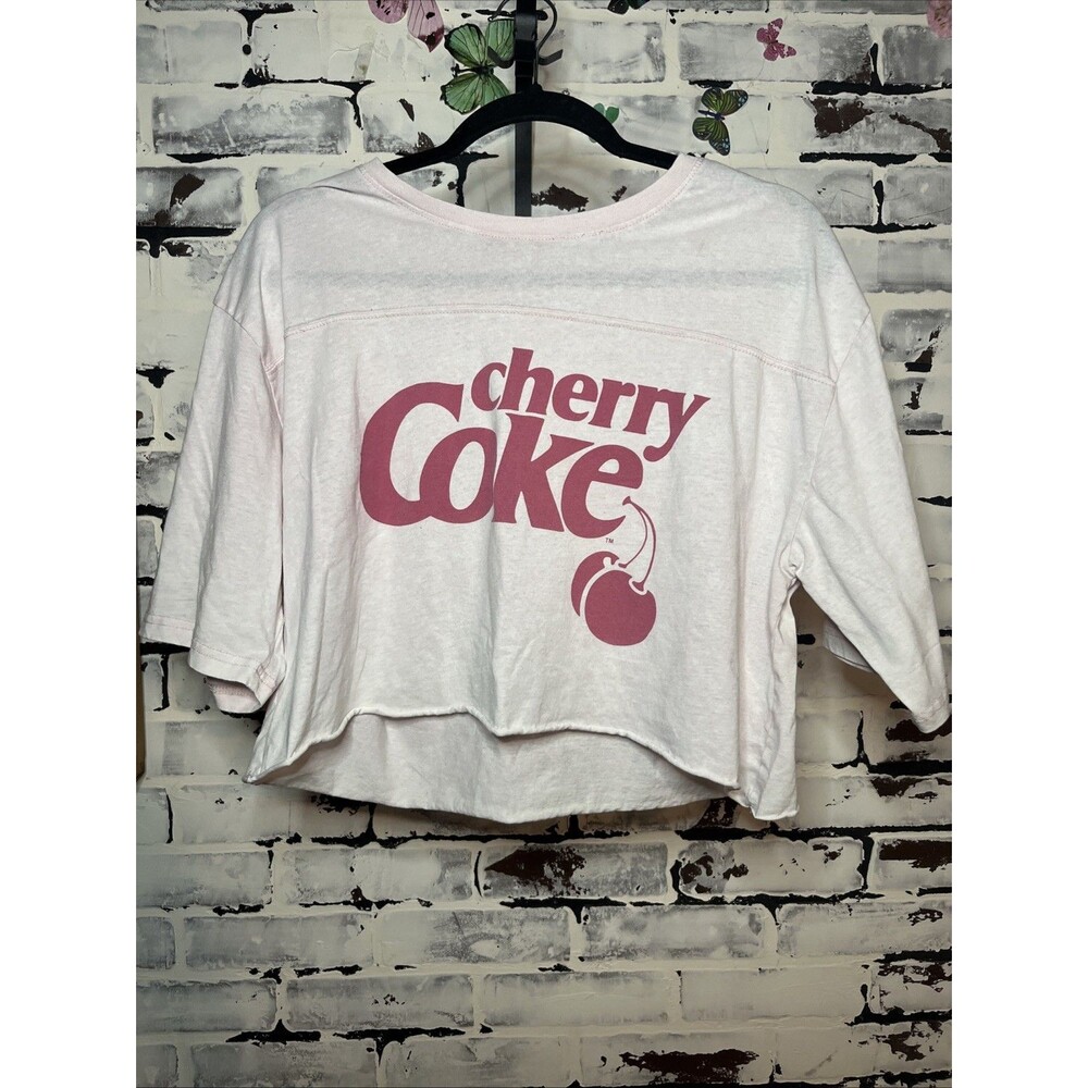Womens Pink Cherry Coke Rolled Edge Cropped Tee Shirt T-Shirt